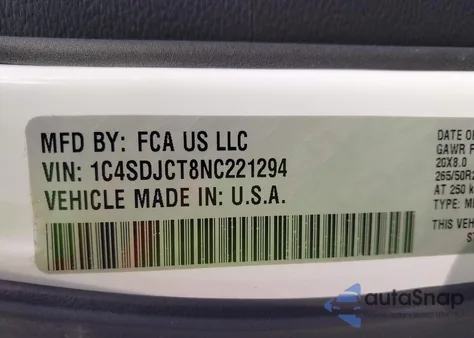 2022 Dodge Durango R/T Awd z USA, uszkodzony, nr VIN 1C4SDJCT8NC221294